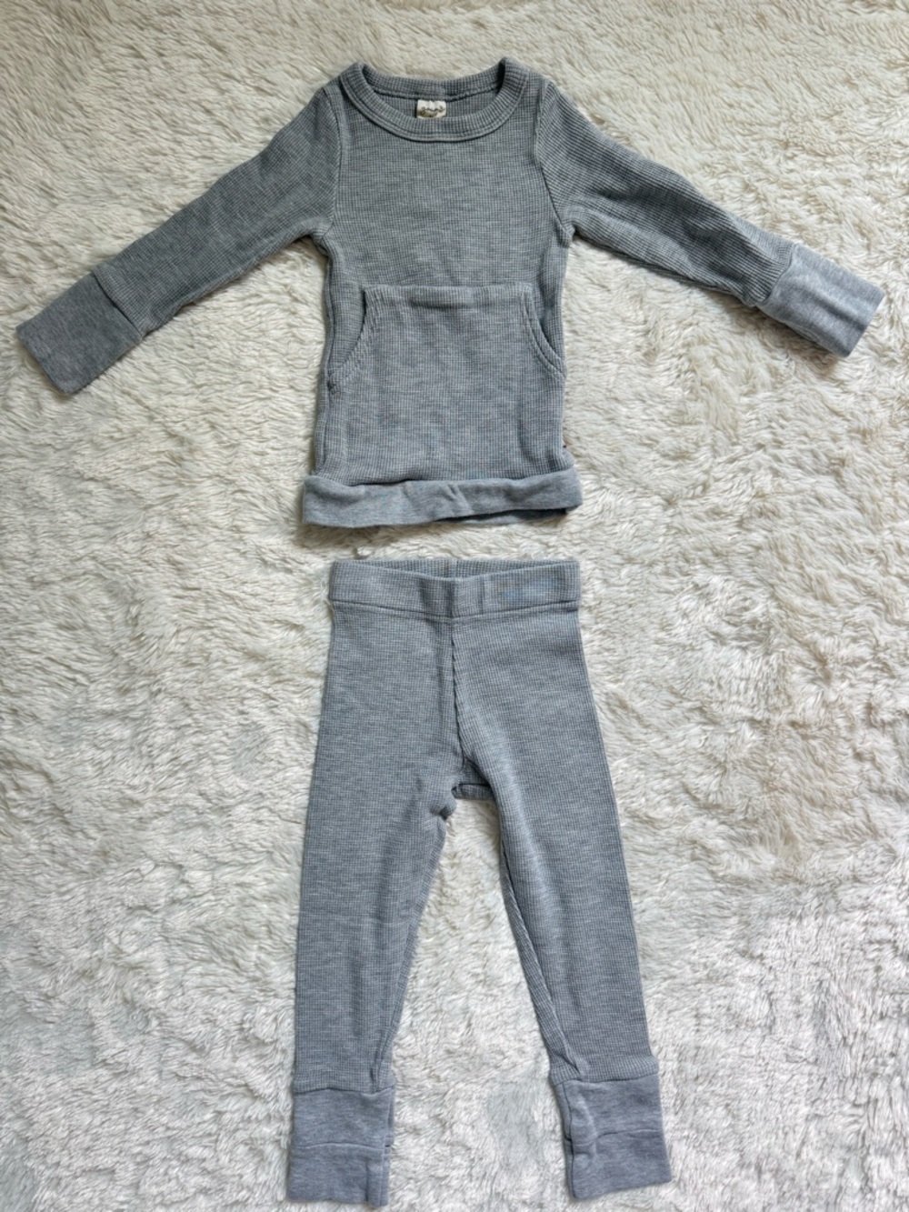 Goumi Toddler Grey Waffle Thermal Jogger Set - 2T